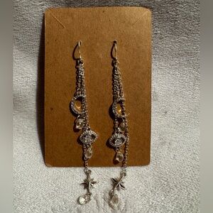 Silver Dangle Earrings with Star and Moon Charms NWOT